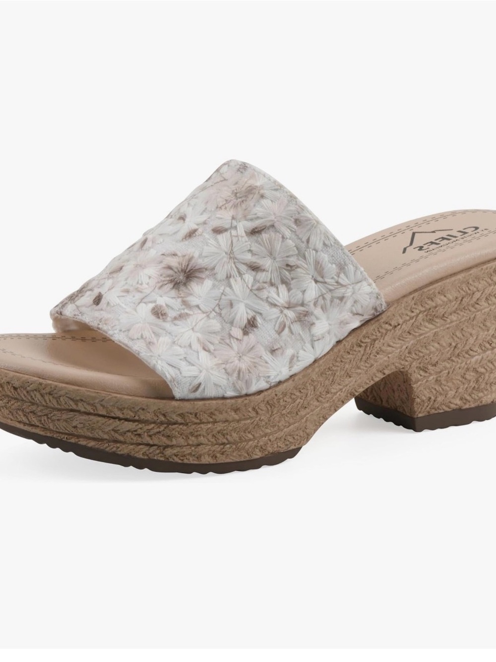 Cliffs by WHITE MOUNTAIN Floral Embroidered Slide Sandal - Tan/White